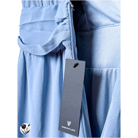 Women's NWT LULUS Jumpsuit M Blue Maxi Sleeveless V Neck Pantsuit Formal Gown - Picture 6 of 12